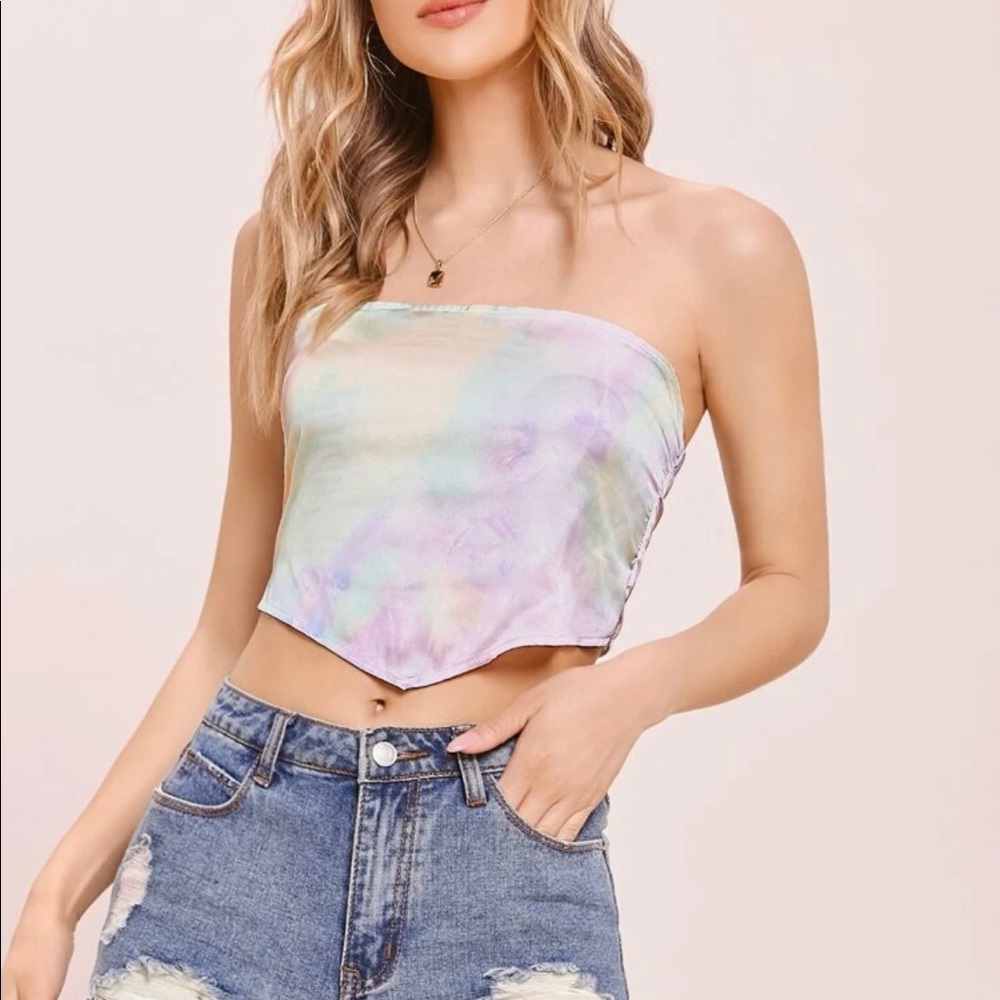 SHEIN Tie Die Smocked Bandana Tube Top (tie back)